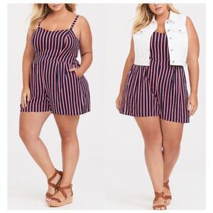 Torrid Navy Blue & Red Stripe Challis Romper Size 1